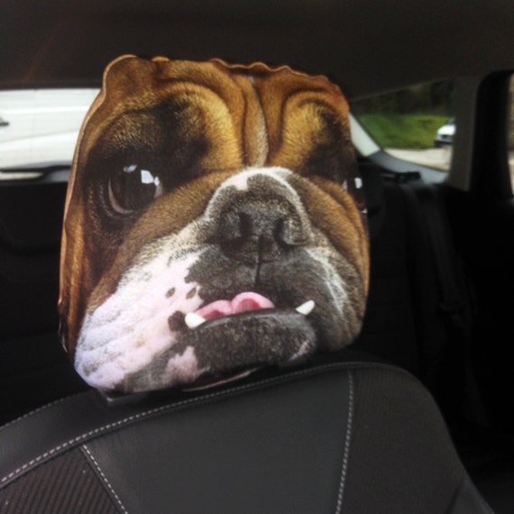 British Bulldog Design Car Seat Headrest Cover 2 Pack Made In