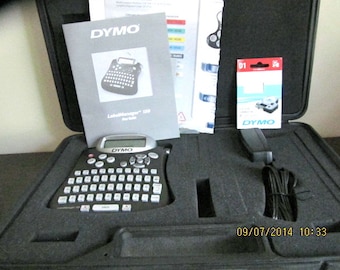 Dymo kit label making vintage portable case hard molded plastic black with instructions