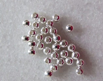 3mm Round Seamless Sterling Silver Spacer Beads with 0.9mm diameter hole