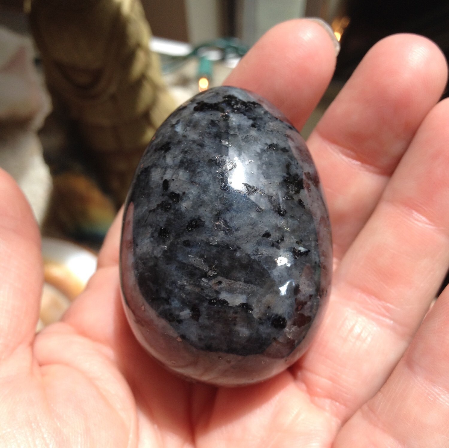 Yoni Egg in Larvikite Black Moonstone Gemstone size medium