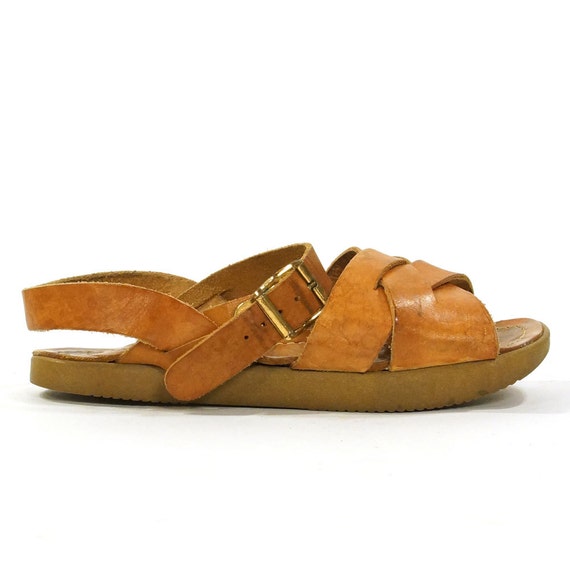 Jesus Sandals  Vintage 1970s Brown Leather Sandals with Ankle Straps ...