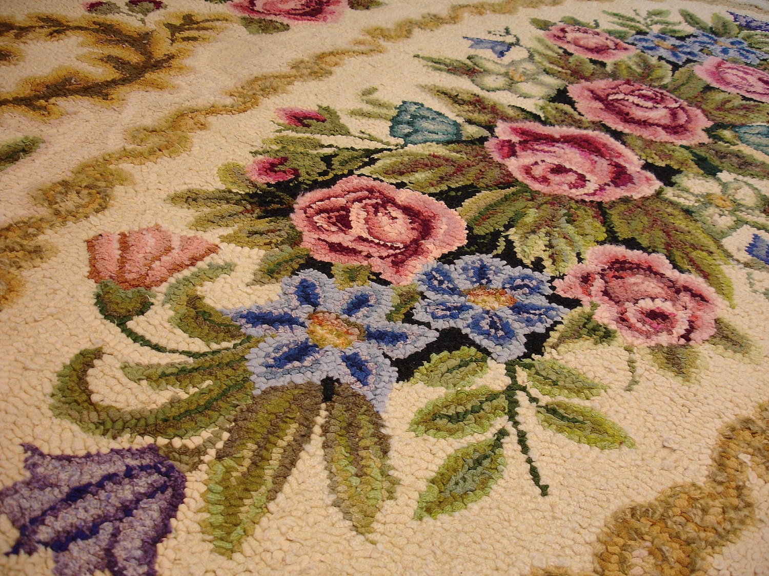 vintage hand hooked wool rug shabby chic by UnfinishedBusiness