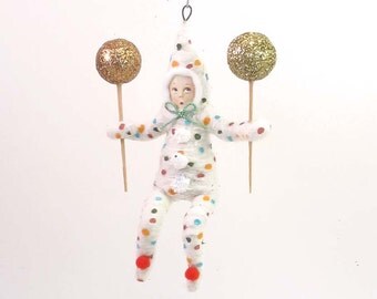 Spun Cotton Vintage Style Clown Child Ornament