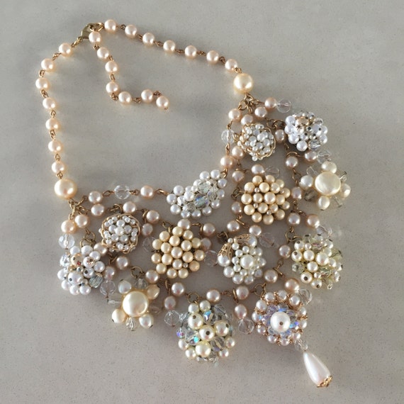 SALE Vintage Wedding Necklace Bridal Pearl rhinestone
