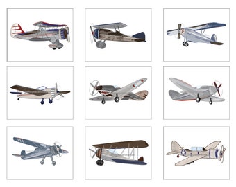 Airplane Decor, Airplane Art Decor, Vintage Airplane Nursery Decor, Unframed 8 x 10 Art Prints, Vintage Airplane Bedding Decor,Pick Colors
