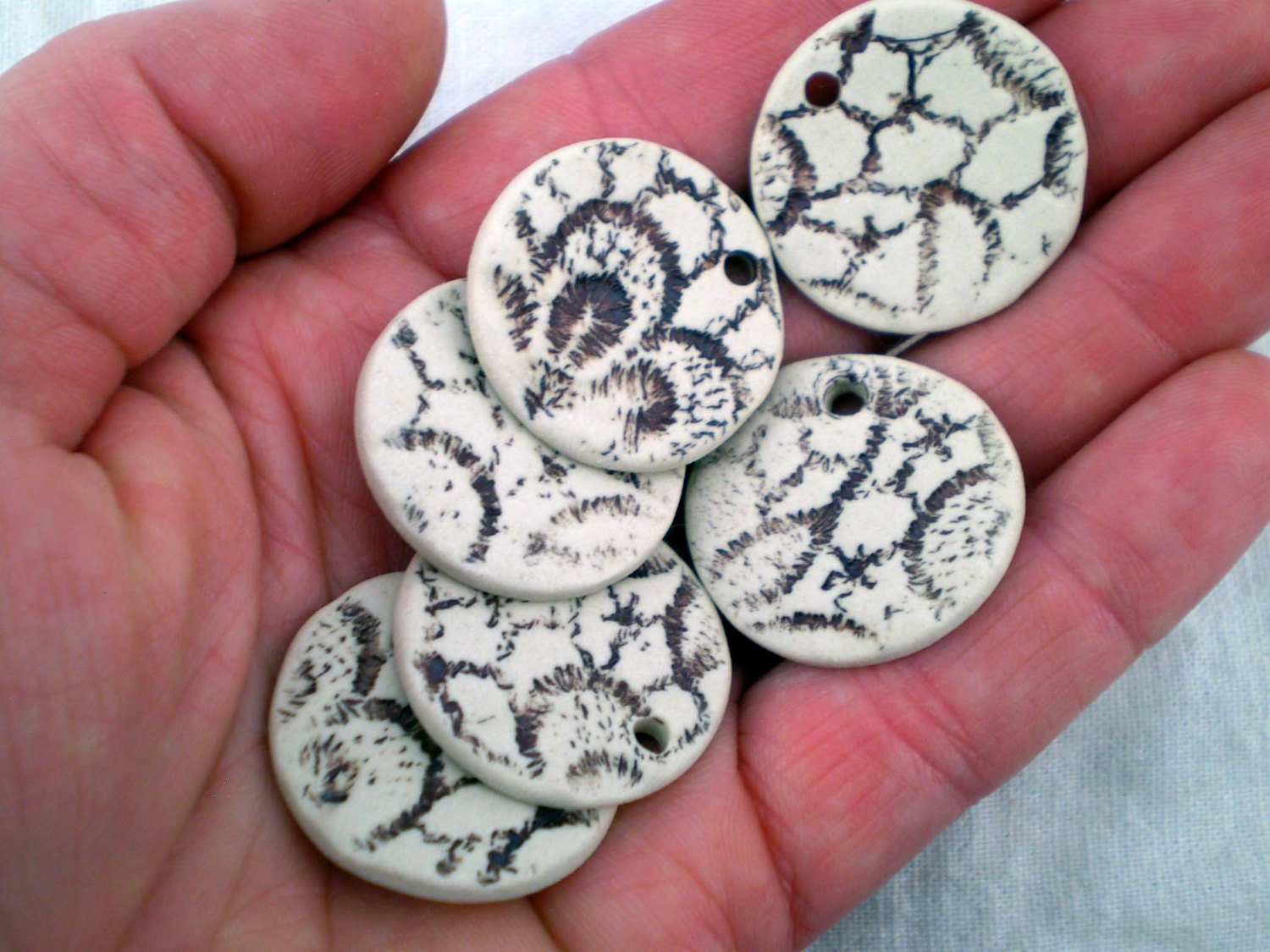 Set of 6 Ceramic Disc Beads Bracelet Charms by spinningstarstudio