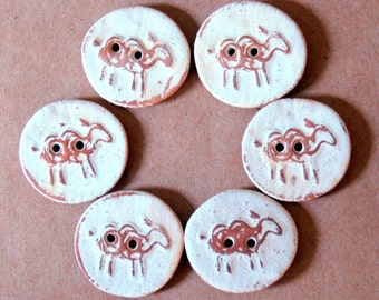Handmade Ceramic Buttons - 6 Sheep Buttons in Earthy Neutral Stoneware