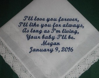 Mother of the Bride Handkerchief - Wedding Handkerchief Gift- Parents - Mom of the bride - Wedding - Something Blue, 36S