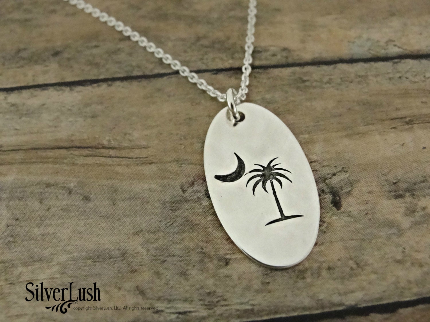 SC Palmetto & Crescent Moon Sterling Necklace South by SilverLush