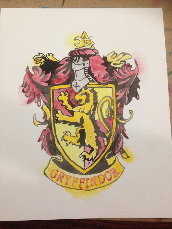 Harry Potter Gryffindor Crest 8x10 Watercolor Original by PopWater