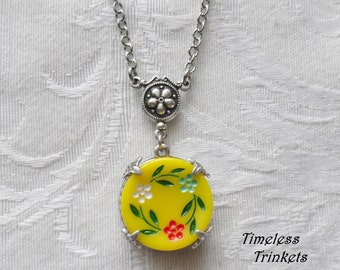 Flower Waltz-Sunny Day, Vintage German Glass Button Necklace