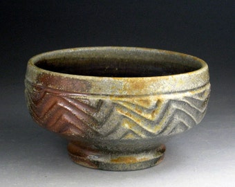 Sculpted Woodfired Stoneware Bowl with Clay & Ash Glazed Interior
