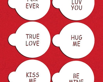 Small Candy Heart Sayings Stencil Set for Cookies, Cakes & Cupcakes - Designer Stencils (C252) face painting