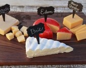 Set of 4 Chalkboard Cheese Markers, for wine and cheese tasting, Cupcake Tag, Food Tag, Perfect for Wine and Cheese Parties --6953