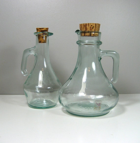 VF Vetreria Etrusca Tinted Glass Cruets Pitcher Cork Top Made