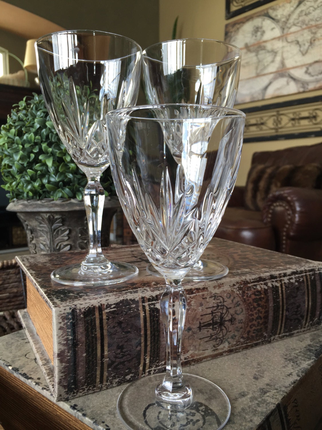 Set of 3 Oneida Crystal Water Goblets Wine Glasses in the