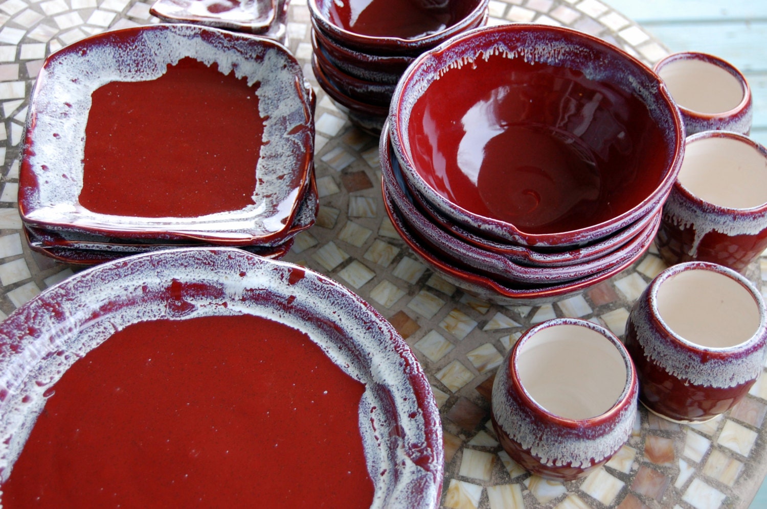 Eclectic Dinnerware Set of 4 Place Settings in Red Agate