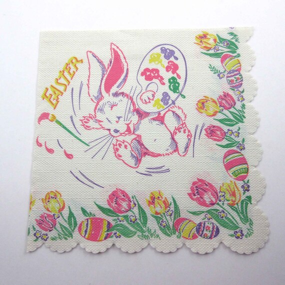 Vintage Easter Paper Party Napkin with Cute Rabbit Paint