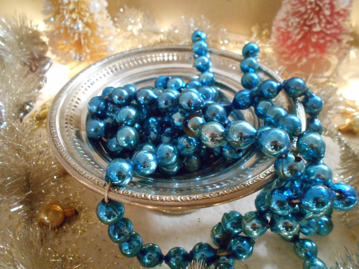 vintage mercury glass bead garland large beads soft pastel