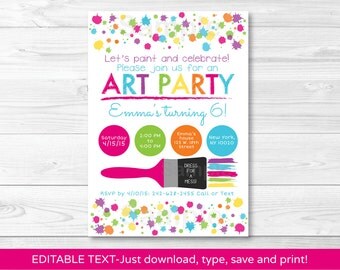 Art Party Birthday Invitation / Rainbow Art Party / INSTANT DOWNLOAD Editable PDF