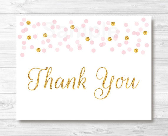 Pink Gold Glitter Confetti Folded Thank You Card Template PRINTABLE 