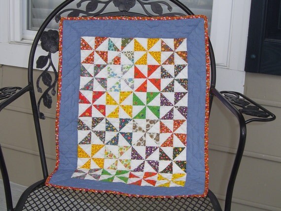 Hand Quilted Pinwheel Doll Quilt by Susiartquilts on Etsy