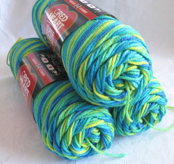 Red Heart Super Saver yarn BANANA BERRY blue green by crochetgal