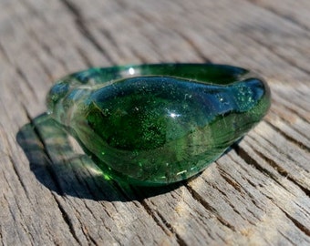 Glass Ring With Forrest Green Color Size 9 1/2 Hand Sculpted