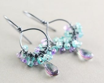 Rainbow Mystic Topaz Earrings: Pear 925 Sterling Silver