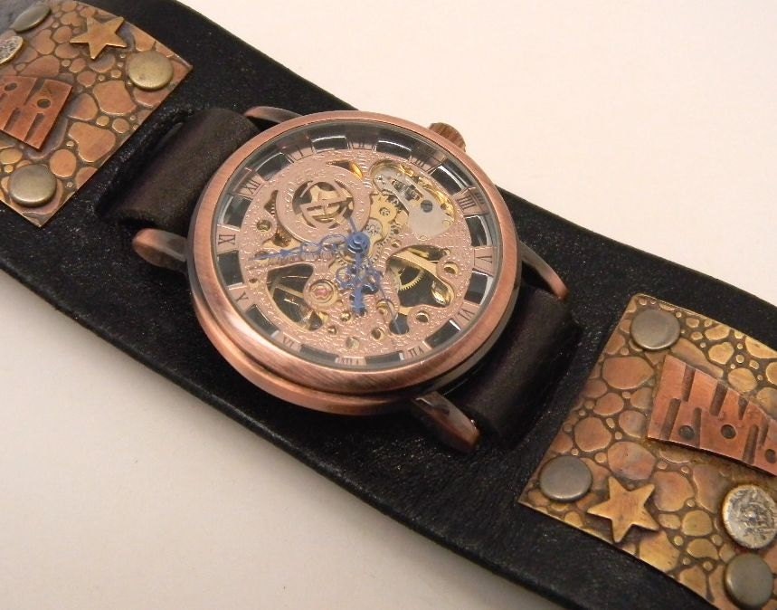 Steampunk watch. Steampunk men. Steampunk wrist watch. Mechanical watch.