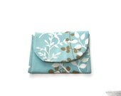 Botanical Silhouettes White and Tan on Aqua Blue Credit Frequent Shopper Card Holder Case