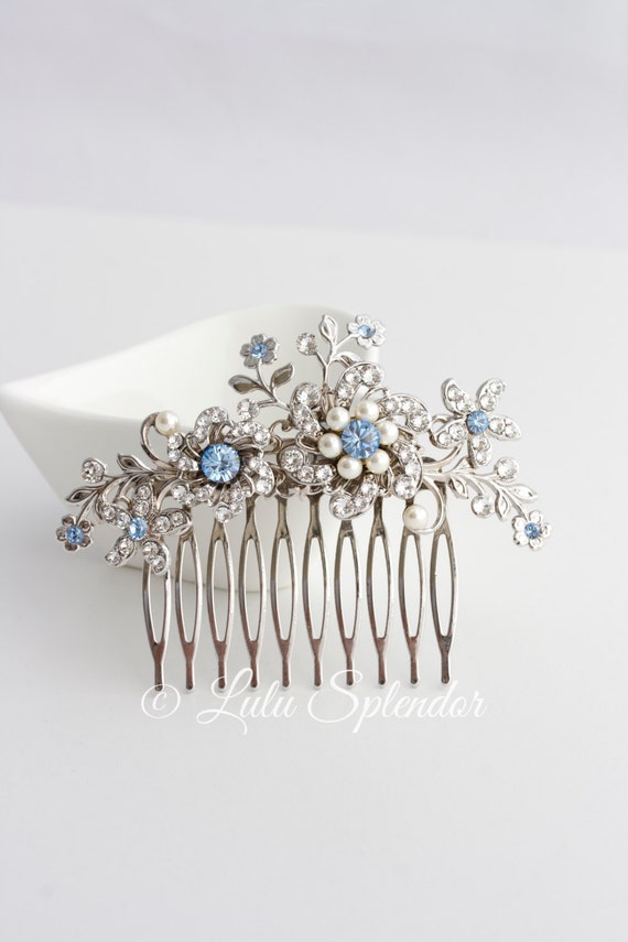  Wedding  Hair  Comb Light Sapphire Blue  Bridal  Hair  Accessories 