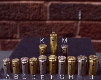 Bullet Shell Casings-Wholesale Priced lot of 50 Pendants drilled shell casings YOU CHOOSE bullet pendants bullet jewelry findings
