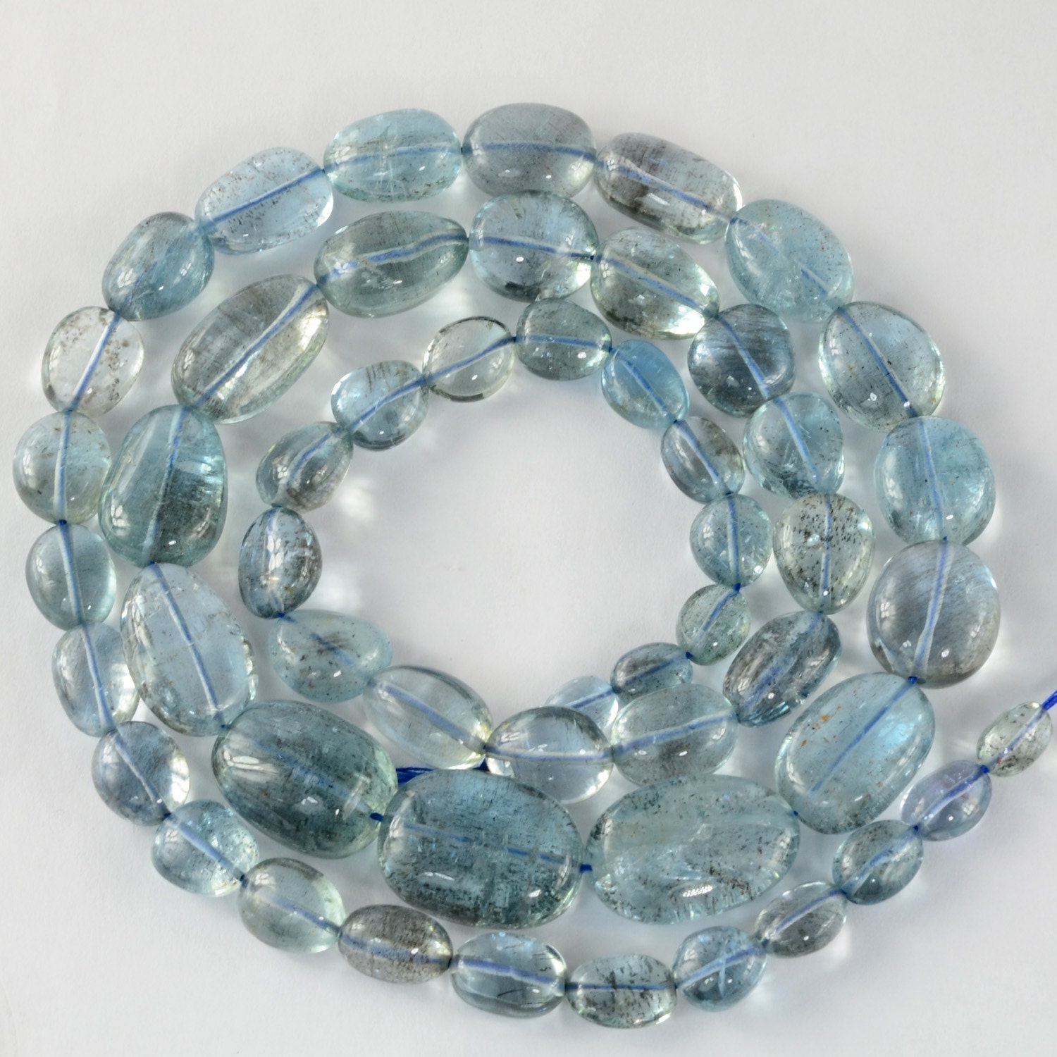 Gem Moss Aquamarine Smooth Nuggets Beads 24 inch Strand