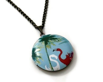 Flamingo Locket Necklace, Bird Necklace