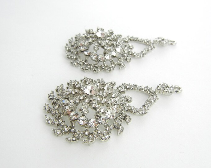 Pair of Crystal Sunflower-like Rhinestone Drop Charms Jewelry Supplies Silver-tone