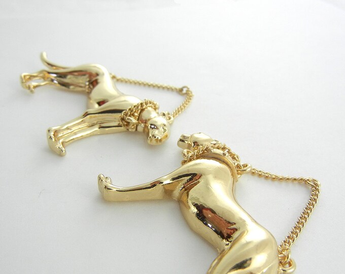 Large Pair of Art Deco Gold-tone Panther Charms with Chains