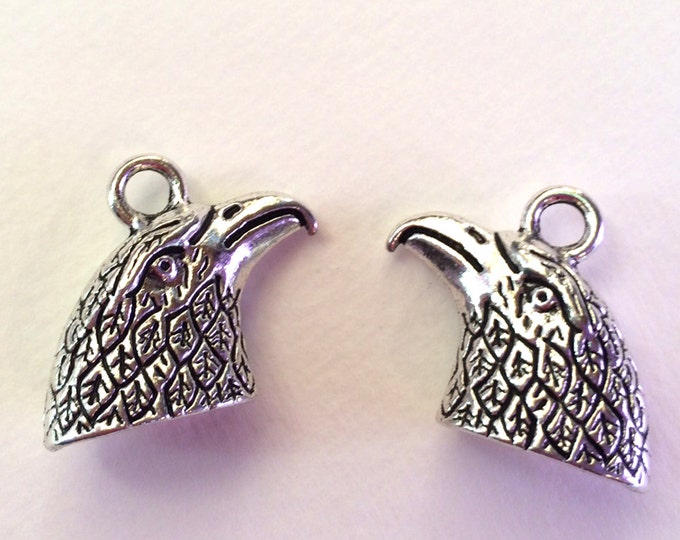 Pair of Pewter Eagle Head Charms with Hollow Bottom