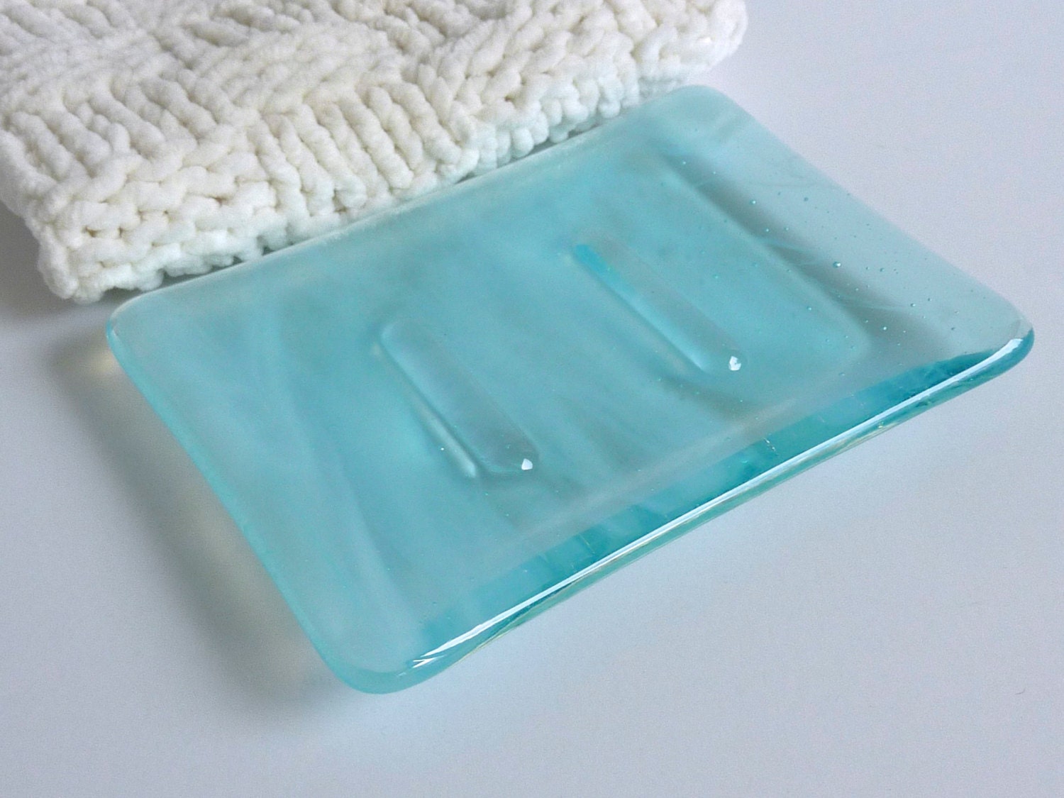 Streaky Aqua Fused Glass Soap Dish
