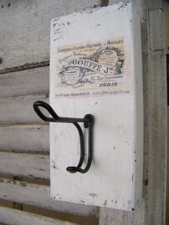 Handmade Cottage Style Antique Hardware Hook Repurposed Hardware  Vintage French Wall Hook Vintage Shabby White Upcycled Antique Hardware