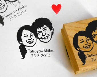 Wedding favors for guests Save the date Personalized gift Custom portraits stamp / couple / self inking / stamper engagement gift ideas