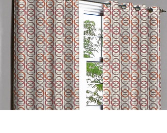 Jubiliee Rust Beige Links Grommet Unlined Curtain in Textured Jacquard Weave Fabric Decor and Housewares Window Treatment Drapes Panels