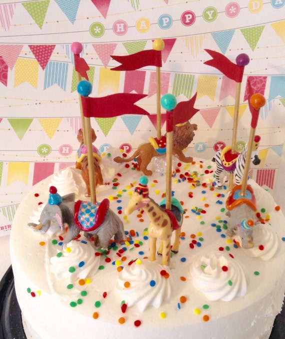 Plastic Circus Carousel Animal Cake Toppers by marileejanedesigns