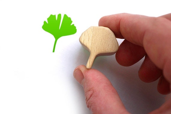 Ginkgo Rubber Stamp, Lucky Charm on Carved Wood Block