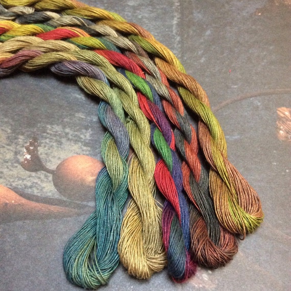 5 Assorted Linen Needlecraft Embroidery Threads Hand Dyed by