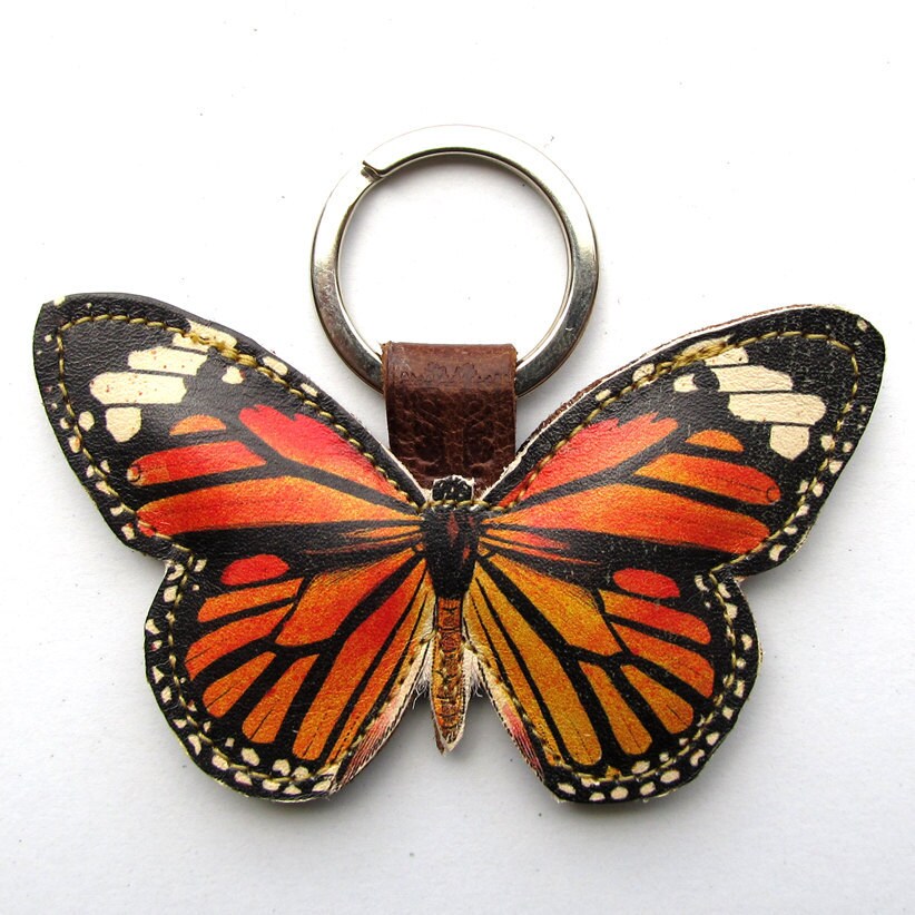 Leather butterfly keychain butterfly keyring by