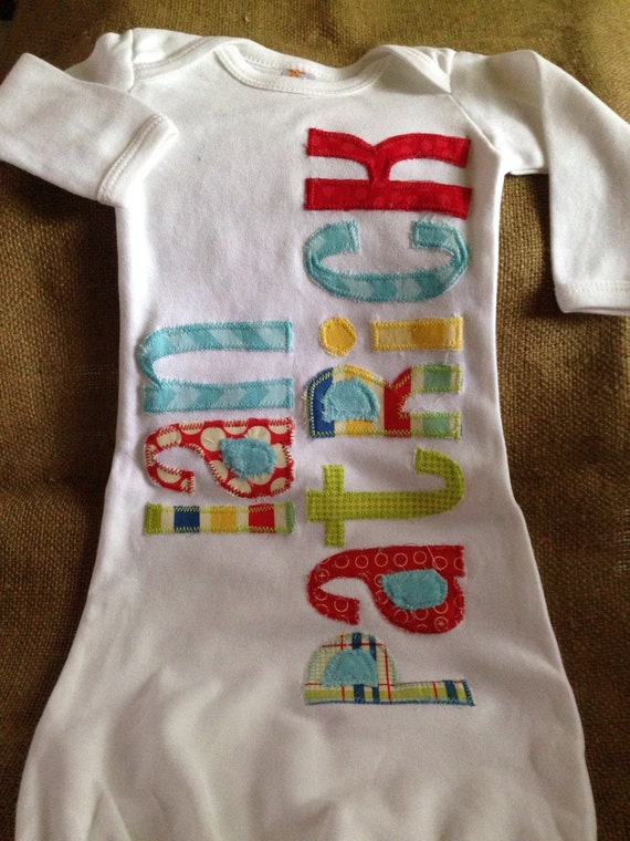 Items similar to Personalized appliqué infant baby boy gown on Etsy