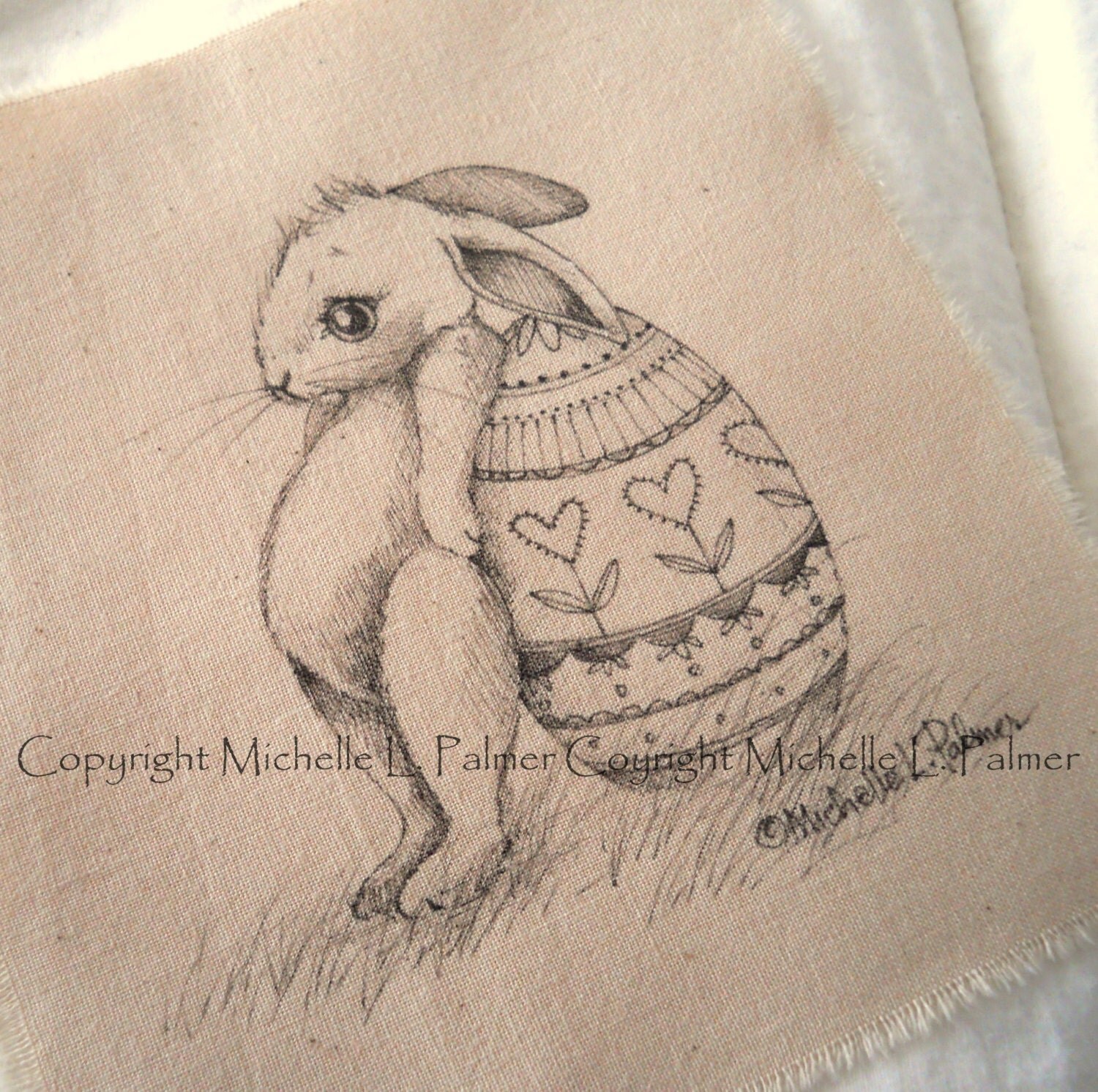 Original Pen Ink on Fabric Illustration Quilt Label by