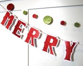 Items similar to MERRY CHRiSTMAS Banner or Christmas Tree Garland - Red