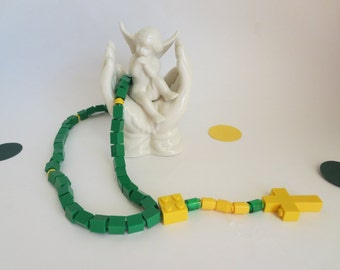 Catholic Rosary made of Lego Bricks - Green and Yellow Lego Bricks Rosary - Ready to ship